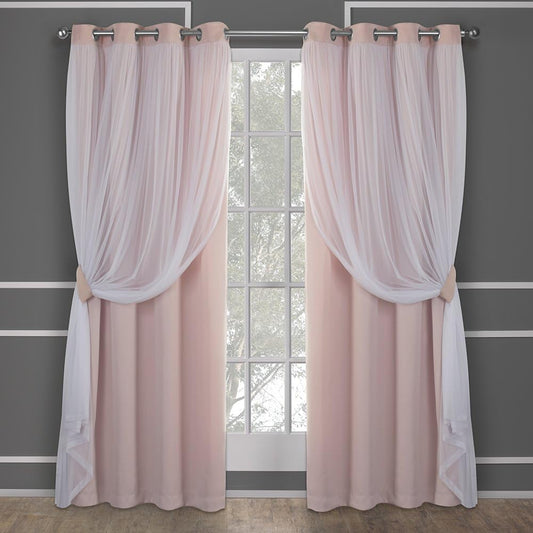 Exclusive Home Catarina Layered Solid Room Darkening Blackout and Sheer Grommet Top Curtain Panel Pair, 52"X84", Rose Blush  Exclusive Home Curtains Rose Blush 52X108 