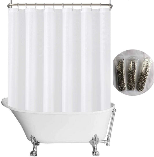 N&Y HOME Fabric Clawfoot Tub Shower Curtain 180 X 70 Inches All Wrap Around, 36 Hooks Included, Hotel Quality, Washable, Water Repellent, Diamond Pattern White Bathroom Curtains with Grommets