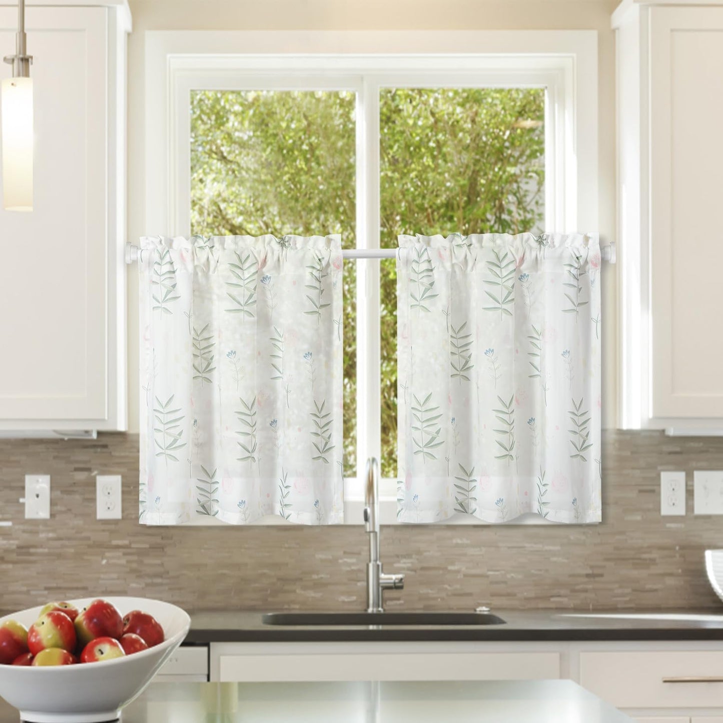 VOGOL Colorful Floral Print Tier Curtains, 2 Panels Smooth Textured Decorative Cafe Curtain, Rod Pocket Sheer Drapery for Farmhouse, W 30 X L 24  VOGOL Mn006 W30 X L24 