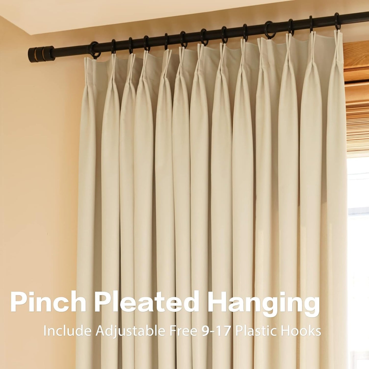 HUTO Beige Pinch Pleated Curtains Thermal Insulated Room Darkening Window Treatment Panel for Living Room, Bedroom, Kitchen, Small Window, 52 by 63 Inches Long, 1 Panel  HUTO   