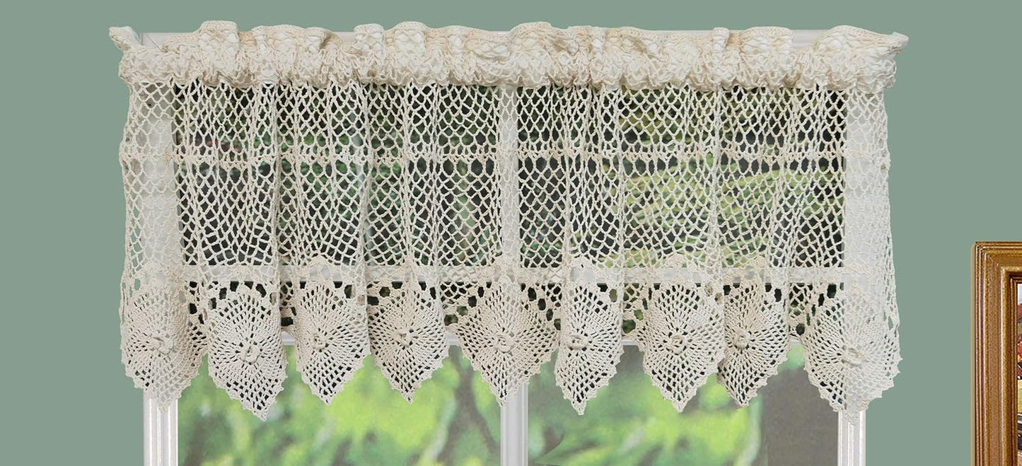 Cotton Crochet Lace Kitchen Curtain Valance Beige Handmade