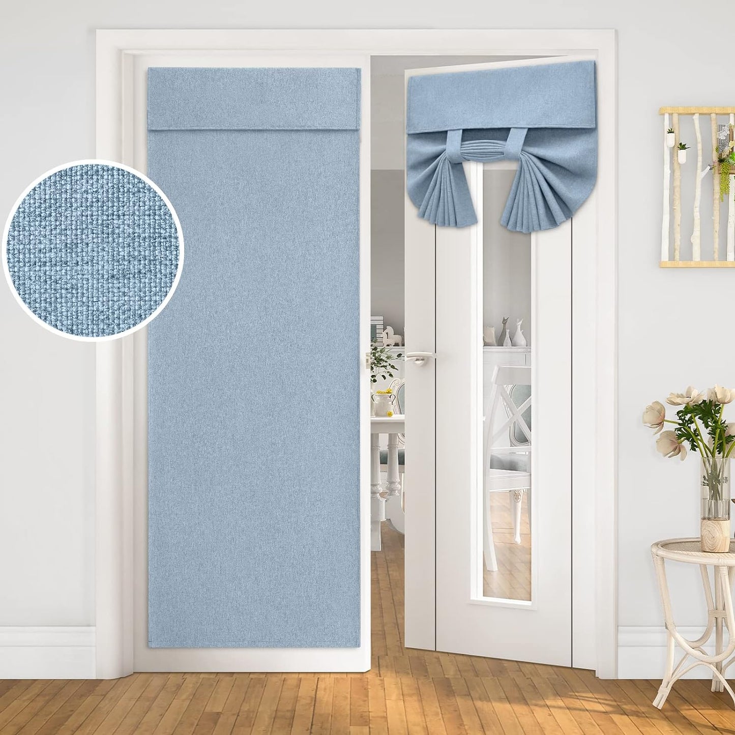 HOMEIDEAS Natural Linen French Door Curtains, Privacy Door Window Curtains Panel, French Door Shade for Door Window, Thermal Insulated Door Window Covering for Bedroom, W26 X L40 Inch, 1 Panel  HOMEIDEAS Light Blue 1 Panel-W26" X L68" 