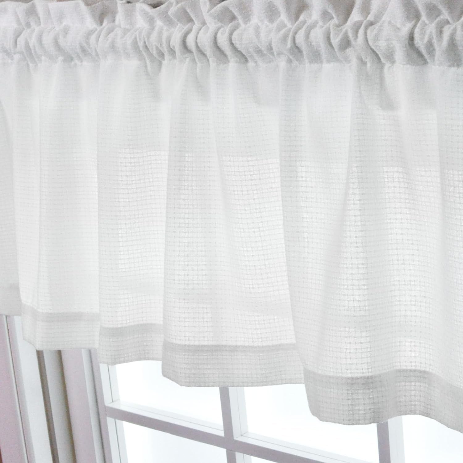 2 Pack White Valances for Windows Semi Sheer Kitchen Valance Bedroom Bathroom Small Window Cafe Curtains, 54X15 Inches
