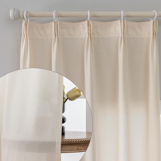 Ftinala Drapes 108 Inches Long 2 Panels Sheer Linen Curtains Pinch Pleat Curtain Hooks Floor to Ceiling Curtains 108 Inch Tan Extra Long Curtains Pleated Light Filtering Curtains Cream Beige  Ftinala Warm Beige-Pleat Tape 50"W X 102"L 