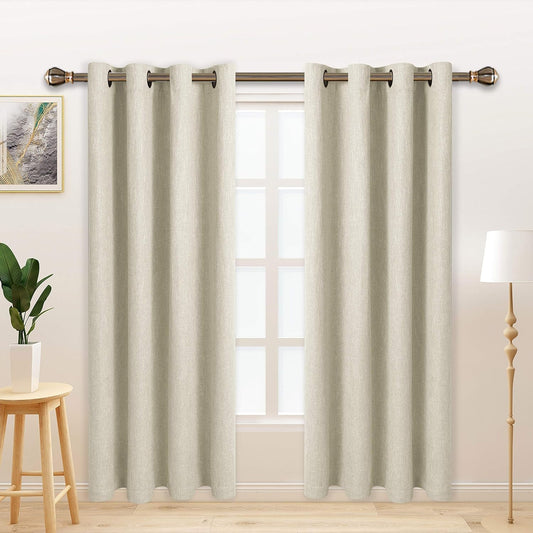 LORDTEX Linen Look Textured Blackout Curtains with Thermal Insulated Liner - Heavy Thick Grommet Window Drapes for Bedroom, 50 X 84 Inches, Ivory, Set of 2 Panels  LORDTEX Ivory 50 X 45 Inches 