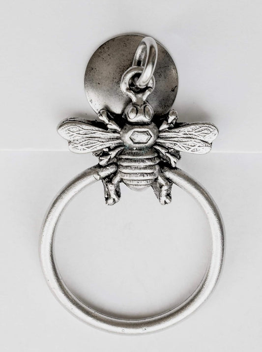 BEE with RING, ROLLER SHADE PULL, ANTIQUE SILVER,