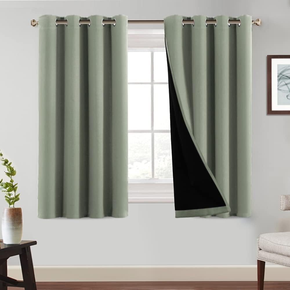 Princedeco 100% Blackout Curtains 84 Inches Long Pair of Energy Smart & Noise Blocking Out Drapes for Baby Room Window Thermal Insulated Guest Room Lined Window Dressing(Desert Sage, 52 Inches Wide)  PrinceDeco Desert Sage 52"W X54"L 