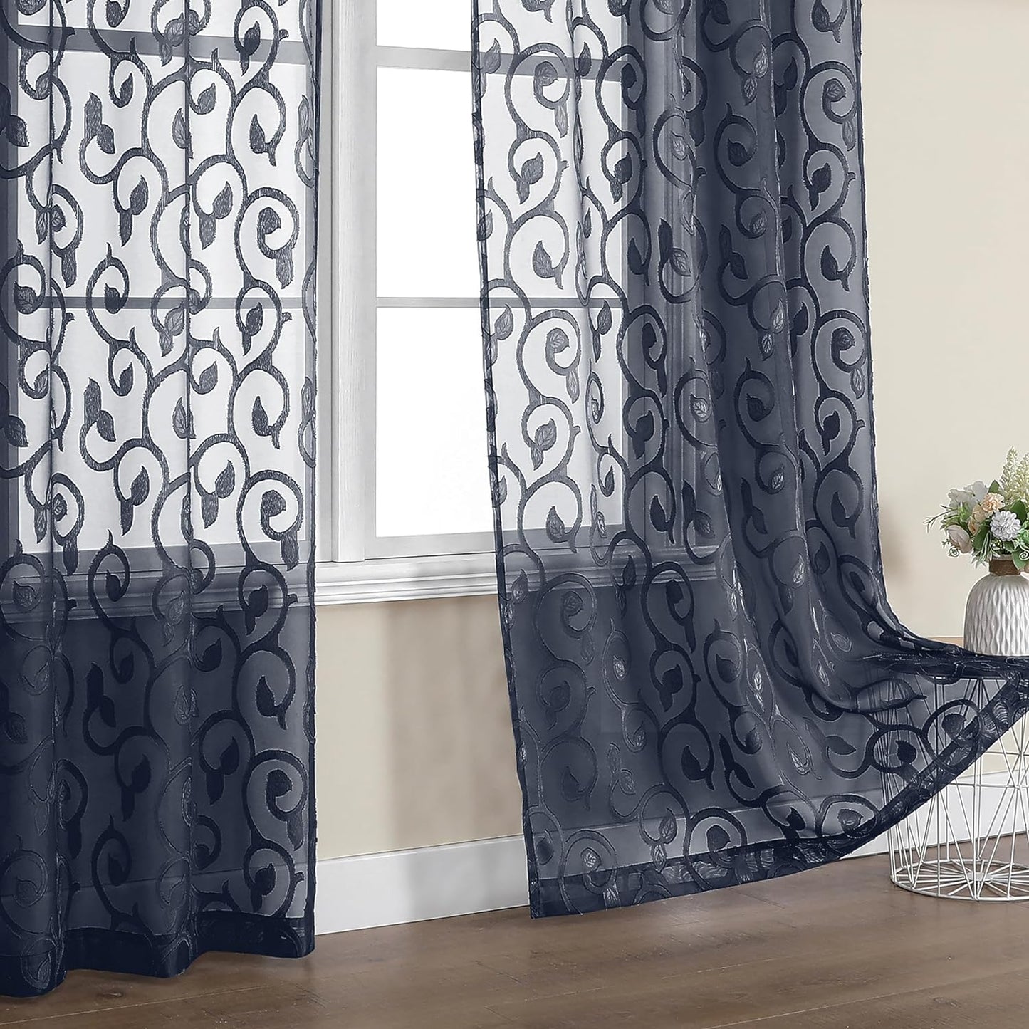 OWENIE Furman Sheer Curtains 84 Inches Long for Bedroom Living Room 2 Panels Set, Light Filtering Window Curtains, Semi Transparent Voile Top Dual Rod Pocket, Grey, 40Wx84L Inch, Total 84 Inches Width  OWENIE Navy Blue 40W X 72L 