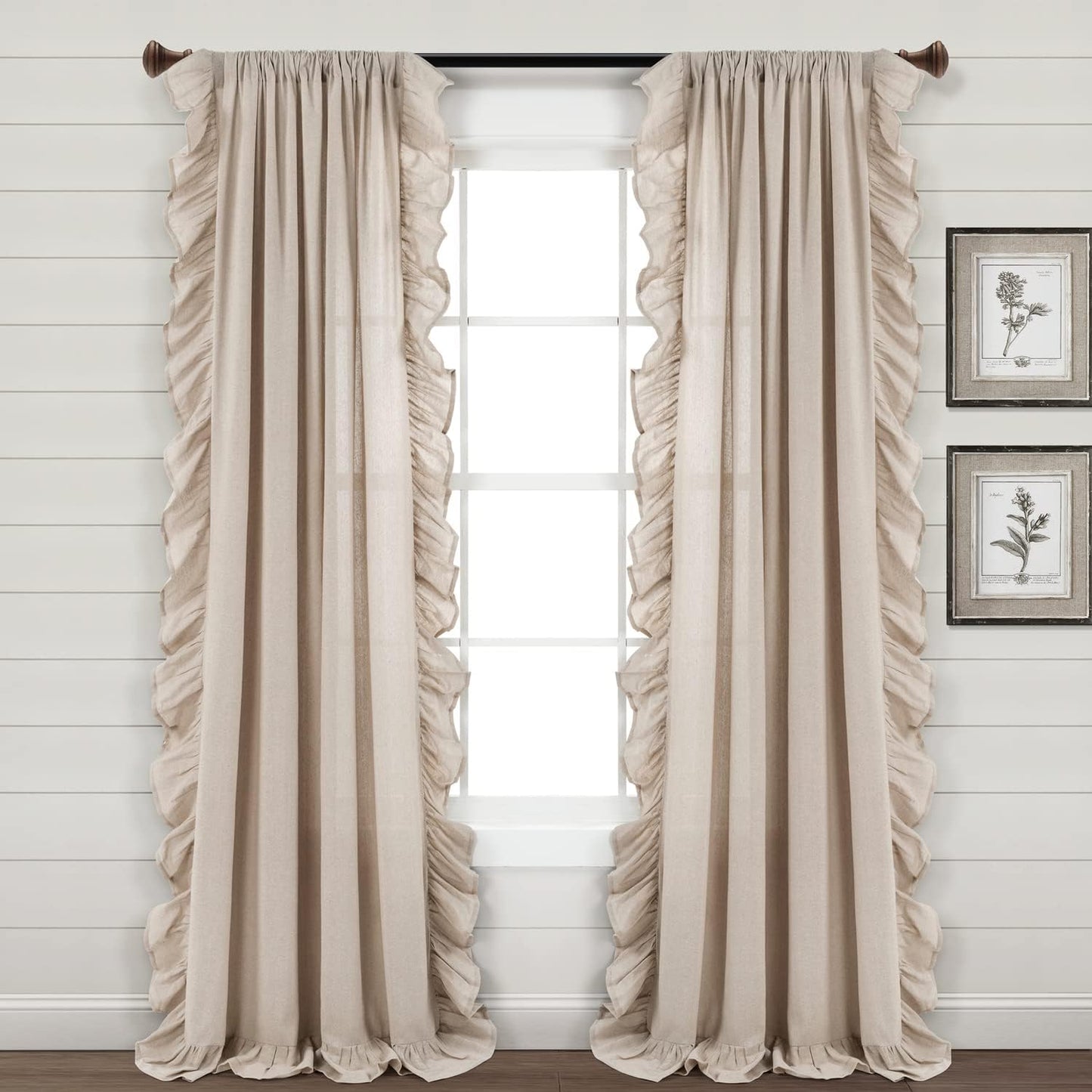 Lush Decor Linen Ruffle Window Curtain Panel (Single Panel), 84" L X 54" W, Linen  Triangle Home Fashions Linen 54"W X 95"L 