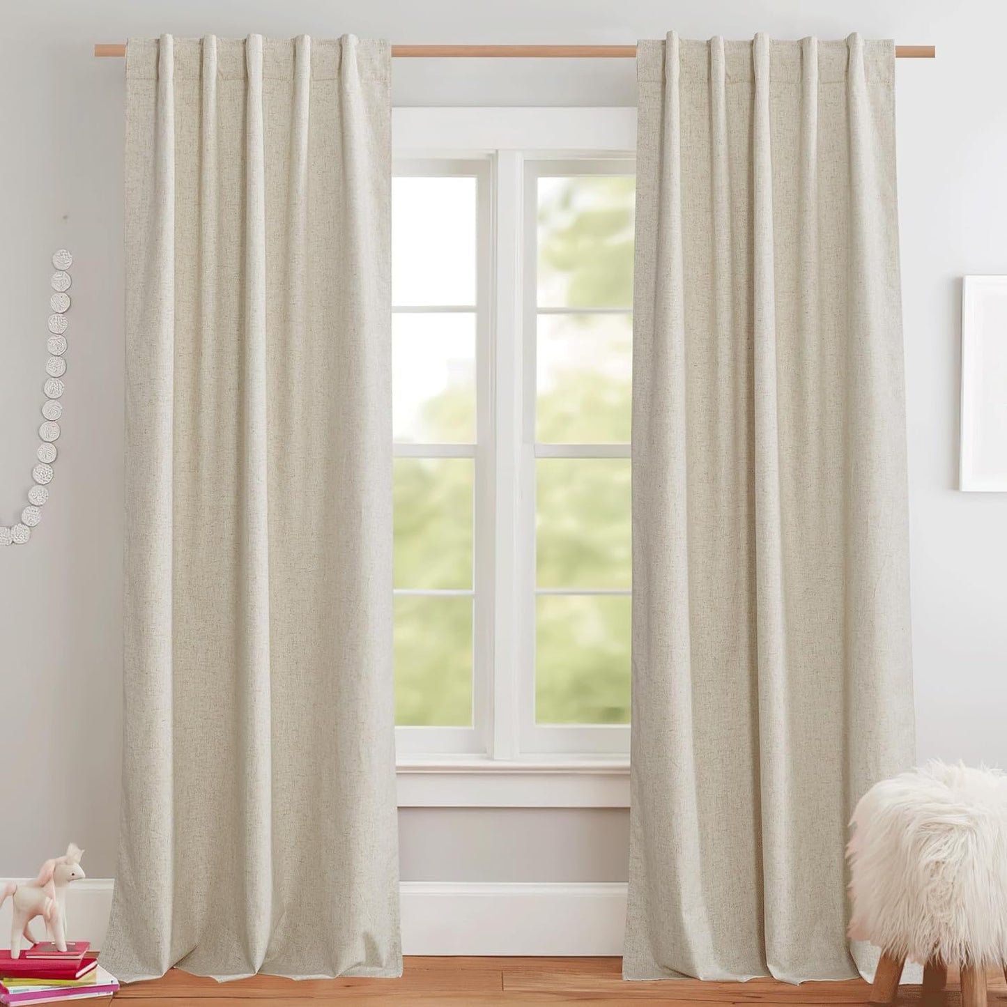 NICETOWN 100% Blackout Linen Curtains for Living Room with Thermal Insulated White Liner, Ivory, 52" Wide, 2 Panels, 84" Long Drapes, Back Tab Retro Linen Curtains Vertical Drapes Privacy for Bedroom  NICETOWN Natural W42 X L84 