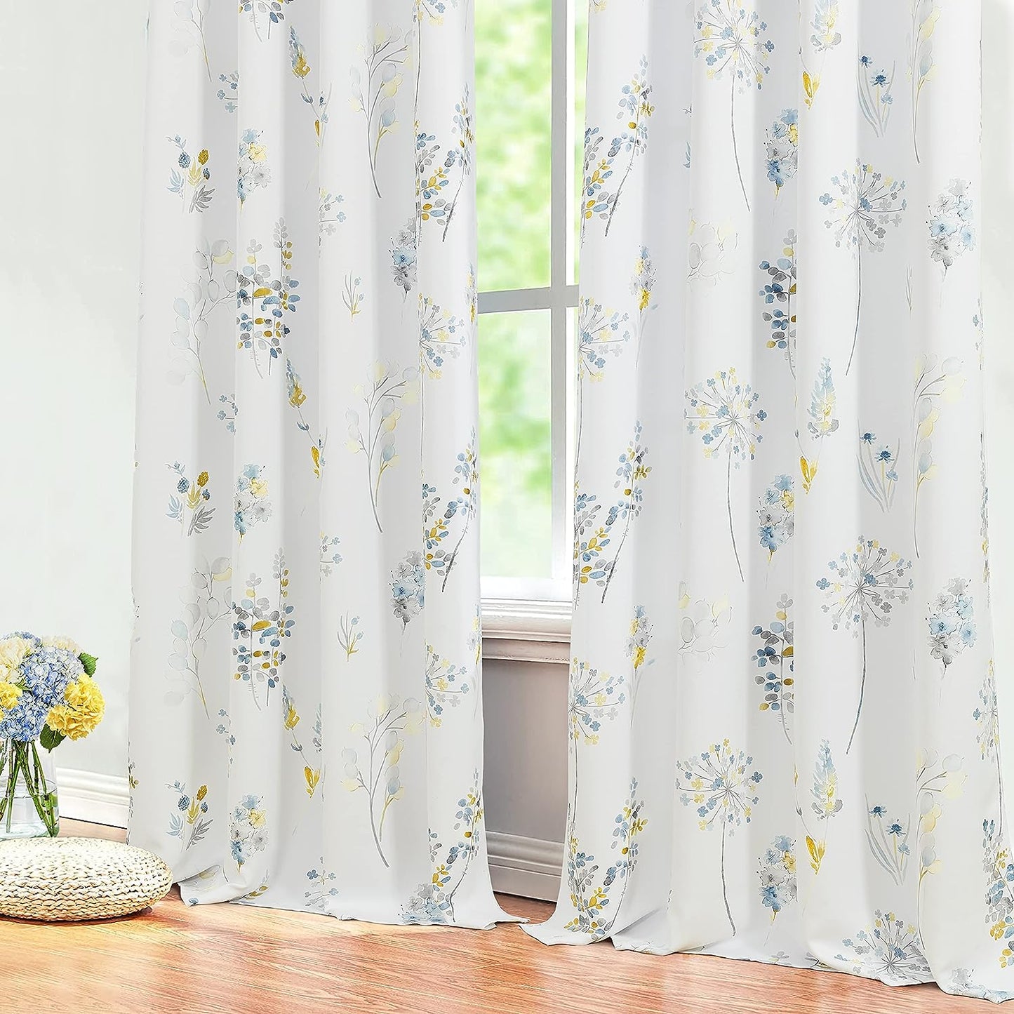 XTMYI 63 Inch Length Sage Green Window Curtains for Bedroom 2 Panels,Room Darkening Watercolor Floral Leaves 80% Blackout Flowered Printed Curtains for Living Room with Grommet,1 Pair Set  XTMYI Yellow  Blue  Grey 52"X84" 