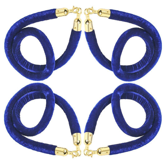 Novelbee 4Pcs Blue Velvet Stanchion Ropes with Gold Hooks,10 Feet Stanchion Queue Barrier Ropes,Crowd Control Velvet Rope Safety Barriers for Party Decorations
