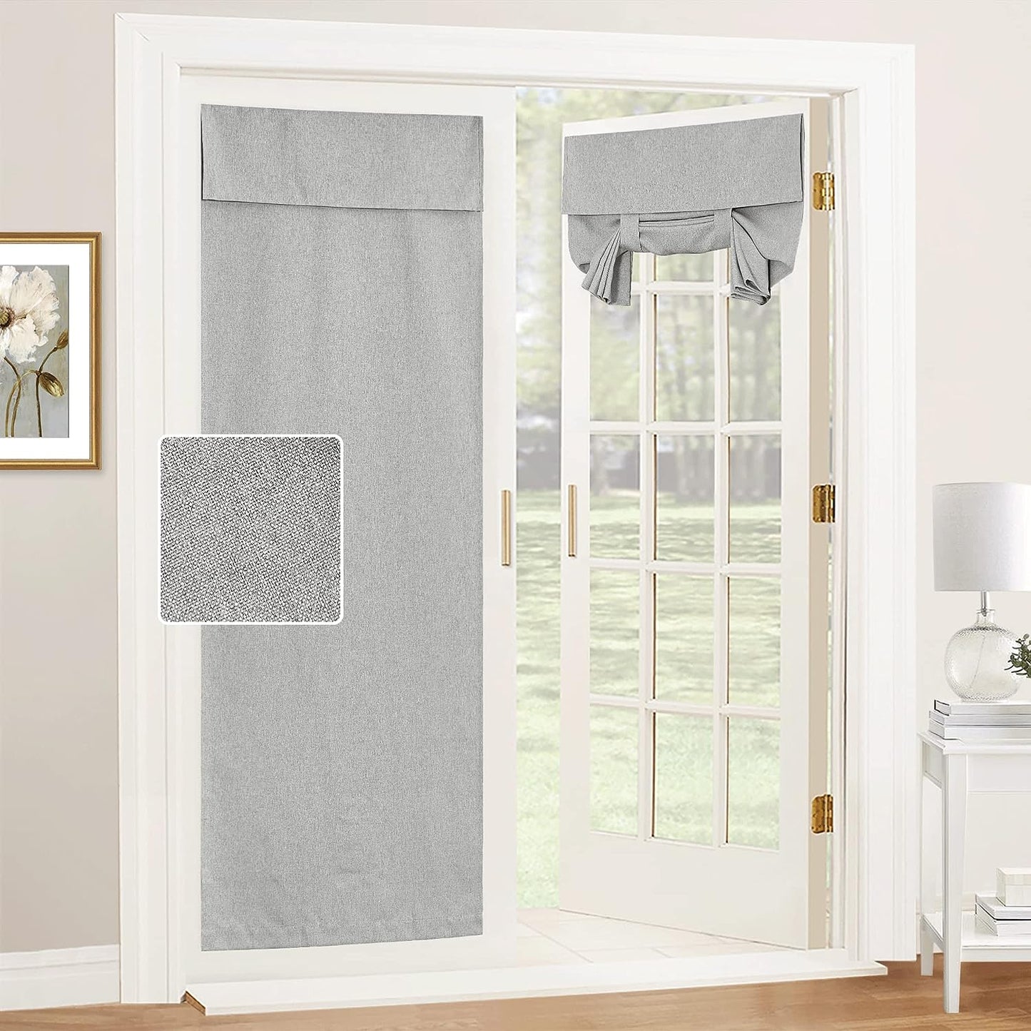 RYB HOME Privacy French Door Curtains, Rich Linen Texture Room Darkening Door Window Curtains and Drapes Thermal Insulated Tricia Door Blinds for Patio Door Doorway, W26 X L69 Inch, 1 Panel, Gray  RYB HOME   