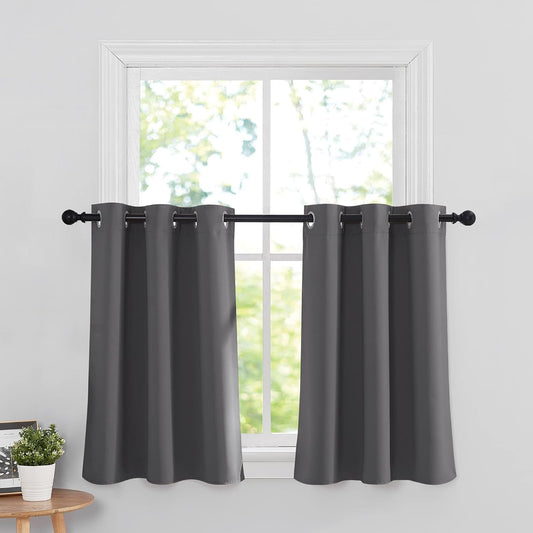 RYB HOME Grey Blackout Curtain Tiers for Small Window, Thermal Insulated Curtains Short Blind for Kitchen/Living Room Energy Efficient, 42-Inch Wide X 36-Inch Long Each Panel, Grey, Set of 2  RYB HOME   