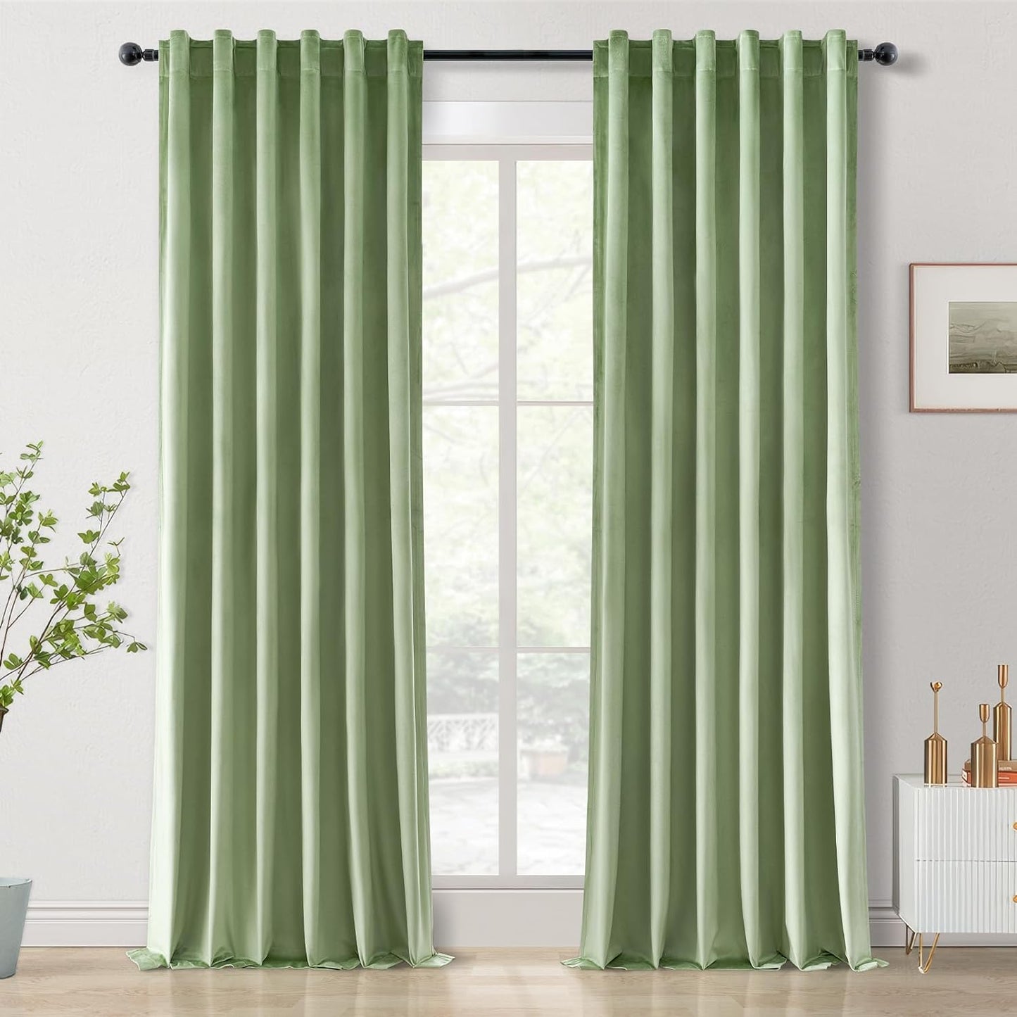 Topfinel Olive Green Velvet Curtains 84 Inches Long for Living Room,Blackout Thermal Insulated Curtains for Bedroom,Back Tab Modern Window Treatment for Living Room,52X84 Inch Length,Olive Green  Top Fine Sage Green 52" X 84" 
