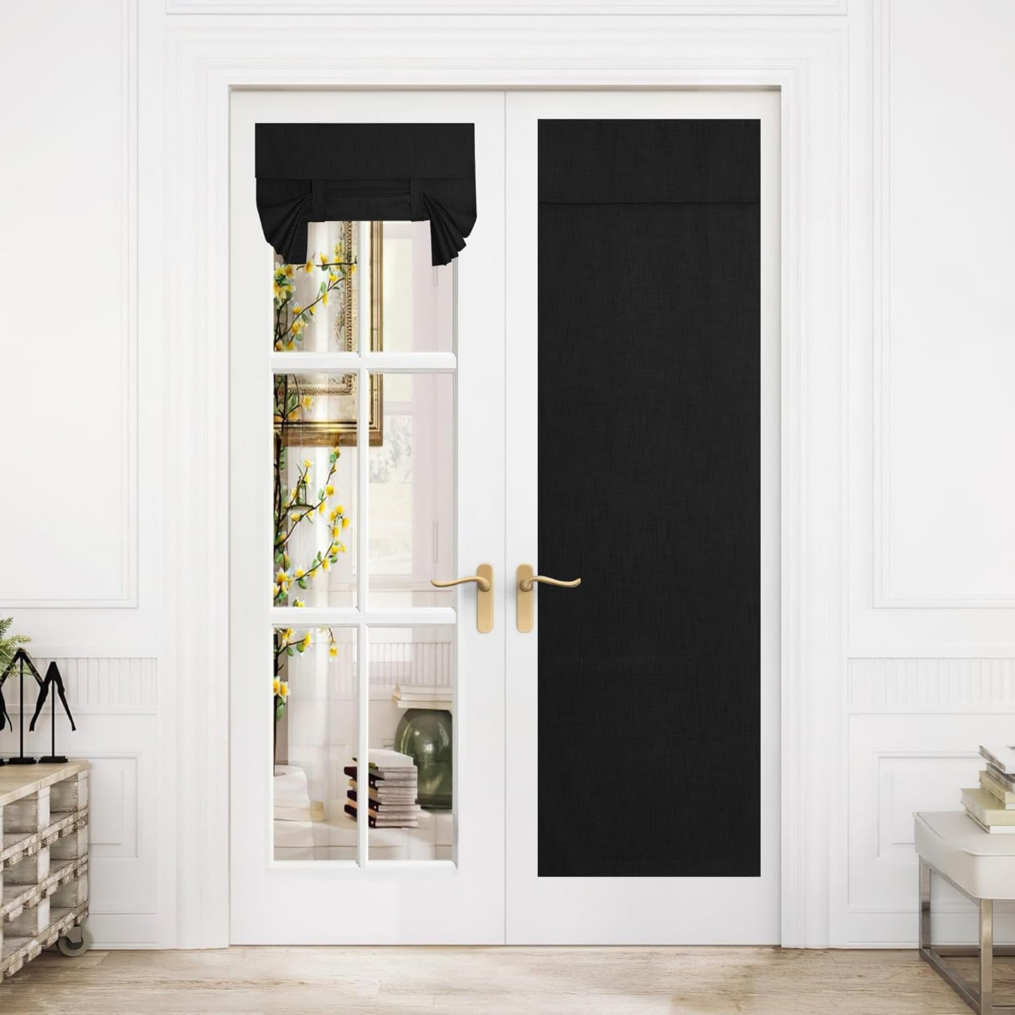 NICETOWN Linen Door Curtain for Door Window, Farmhouse French Door Curtain Shade for Kitchen Bathroom Energy Saving 100% Blackout Tie up Shade for Patio Sliding Glass, 1 Panel, Natural, 26" W X 72" L  NICETOWN Jet Black W26 X L72 