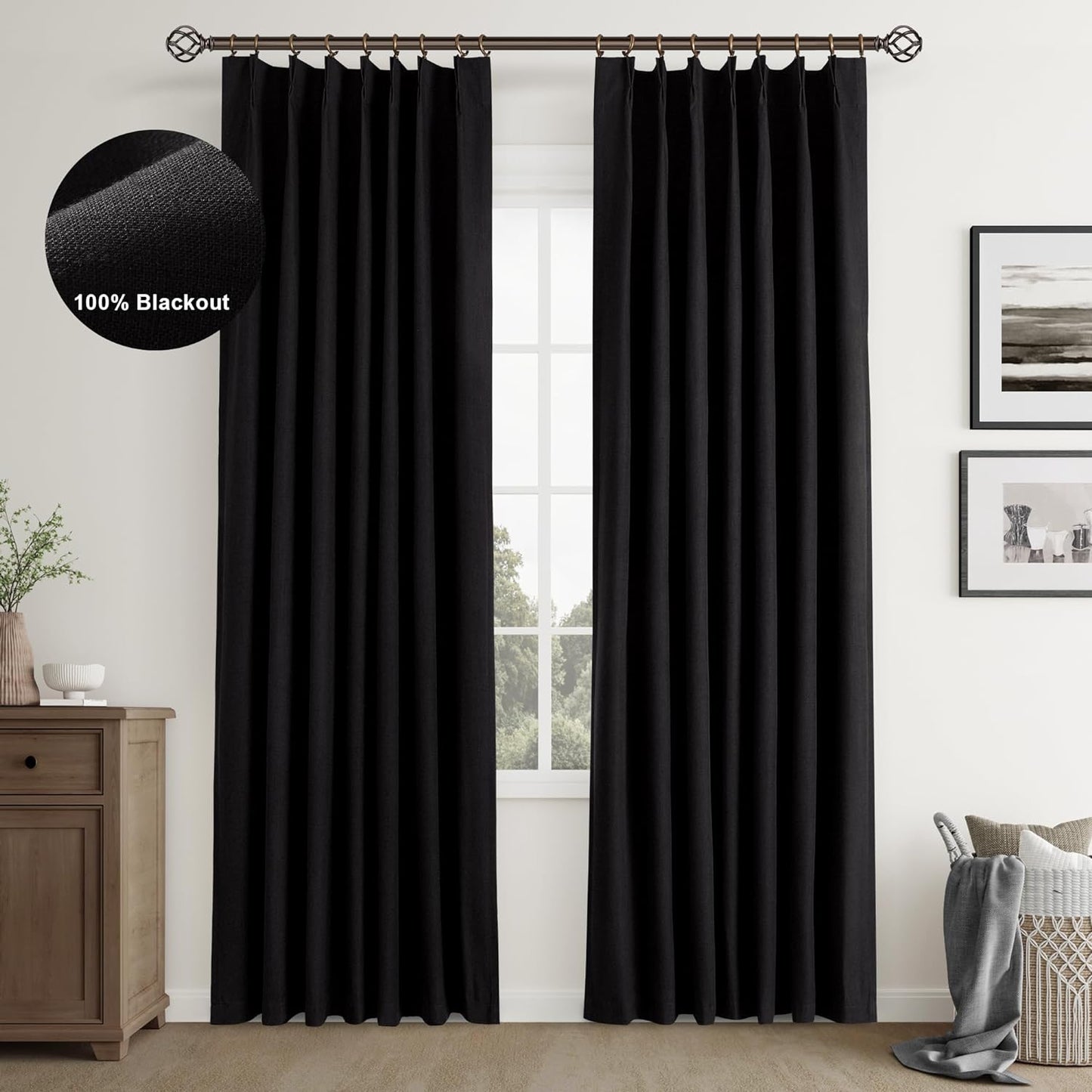 Joywell Cream Ivory Linen 100% Blackout Curtains 84 Inches Long,Pinch Pleated Back Tab Drapes with Hooks Light Blocking Thermal Insulated for Bedroom Living Room,W40 X L84,Natural Beige,2 Panels  Joywell Black 40W X 84L Inch X 2 Panels 