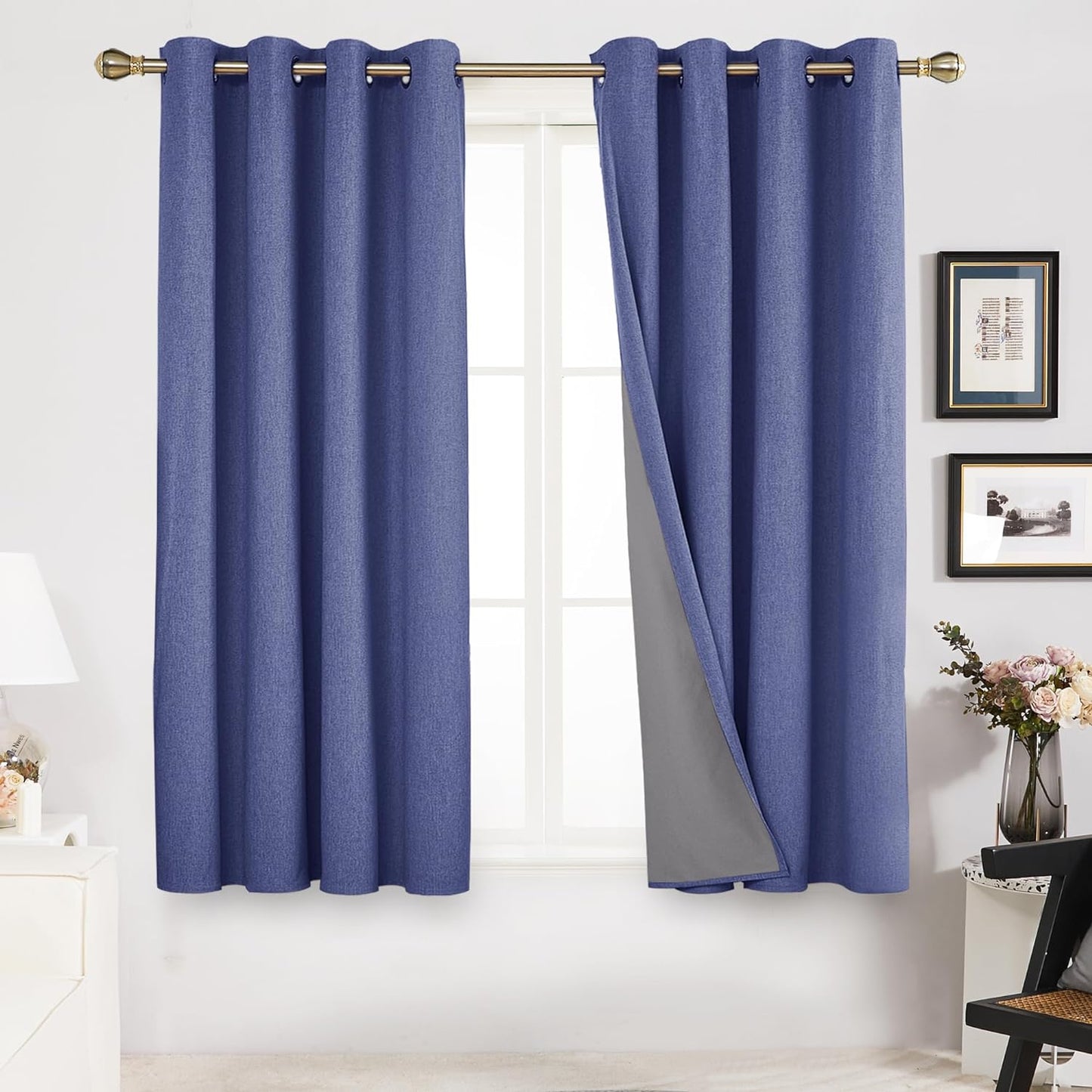 Deconovo Linen Blackout Curtains 84 Inch Length Set of 2, Thermal Curtain Drapes with Grey Coating, Total Light Blocking Waterproof Curtains for Indoor/Outdoor (Light Grey, 52W X 84L Inch)  Deconovo Blue 52X45 Inches 