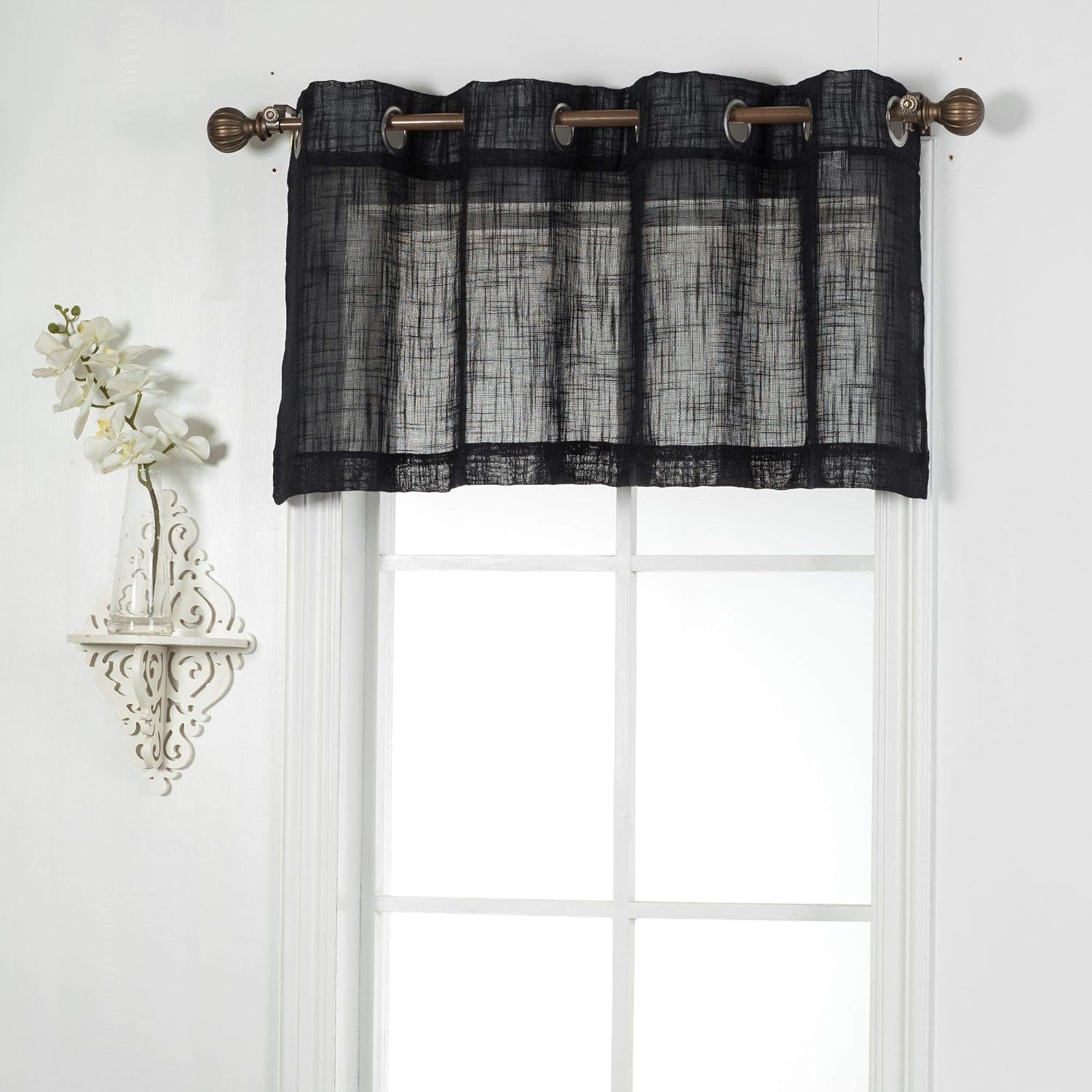 1 Piece Linen Look Semi Sheer Grommet Top Window Treatment Kitchen Curtain Valance (52" W X 18" L, White)
