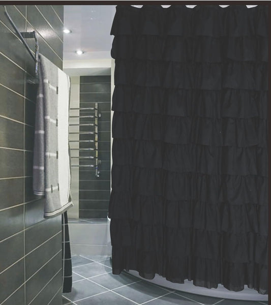 Ruffled Black Fabric Shower Curtain Size 72 X 72 Inch