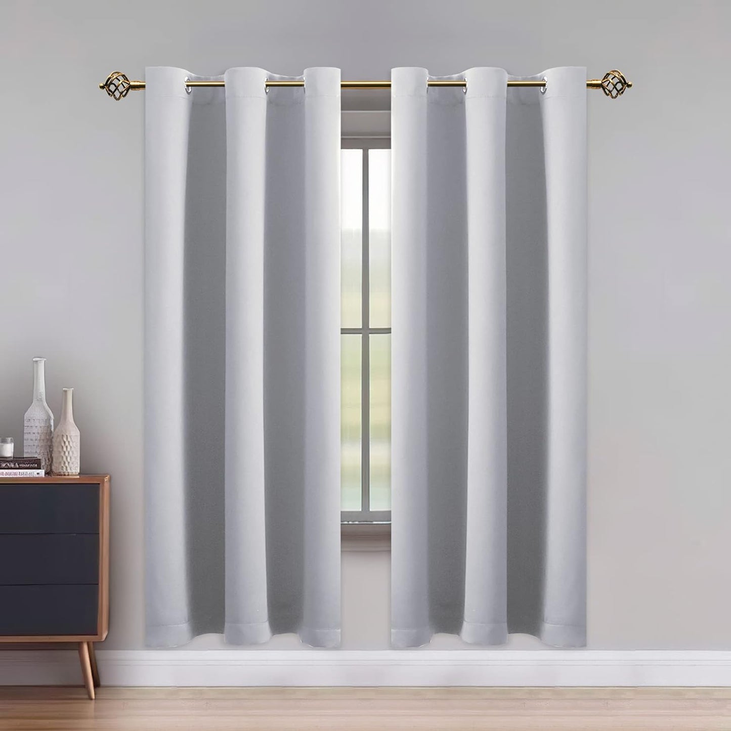 LUSHLEAF Blackout Curtains for Bedroom, Solid Thermal Insulated with Grommet Noise Reduction Window Drapes, Room Darkening Curtains for Living Room, 2 Panels, 52 X 63 Inch Grey  SHEEROOM Silver Grey 42 X 72 Inch 