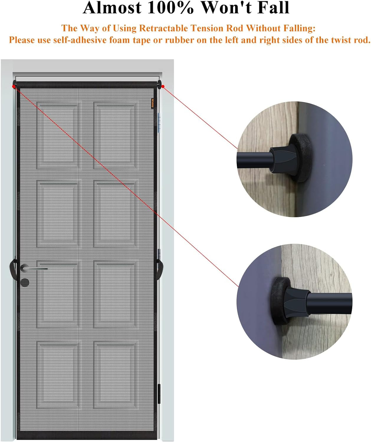 MAGZO Hanging Screen Door, Fits Door Size 34" X 82" (Curtain Size 36'' X 83''), Upgraded Fiberglass Screen Door Mesh with Tension Rod&Hook&Loop (One Piece Can Be Installed in 2 Ways), Weighted Bottom