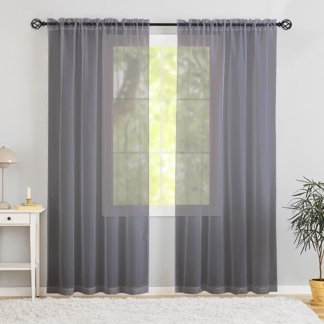 Semi Voile White Sheer Curtains 84 Inches Long 2 Panels Rod Pocket Window Treatment for Living Room Bedroom Dining Room(White 52" W X 84" L)  Karseteli Grey 52"W X 72"L 