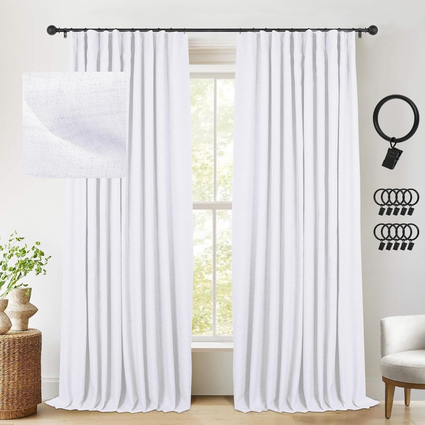 INOVADAY Thermal Sliding Door Curtains 100% Blackout Extra Wide for Patio, Linen Textured Farmhouse Glass Door Drapes (W100 X L84, 1 Panel, Beige)  INOVADAY Bright White 50"W X 108"L 