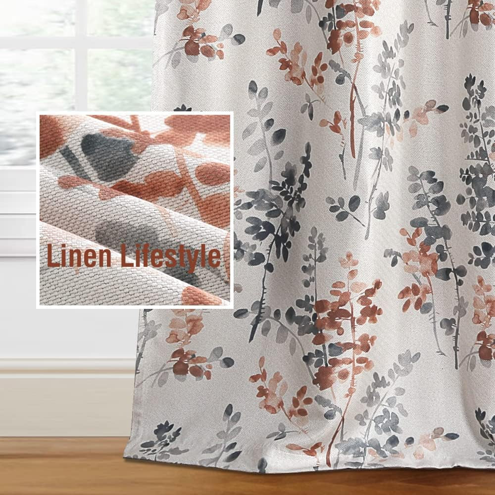 H.VERSAILTEX Linen Blackout Curtains 84 Inches Long Thermal Insulated Room Darkening Linen Curtains for Bedroom Textured Burlap Grommet Window Curtains for Living Room, Bluestone and Taupe, 2 Panels  H.VERSAILTEX Floral In Grey/Coral 52"W X 96"L 