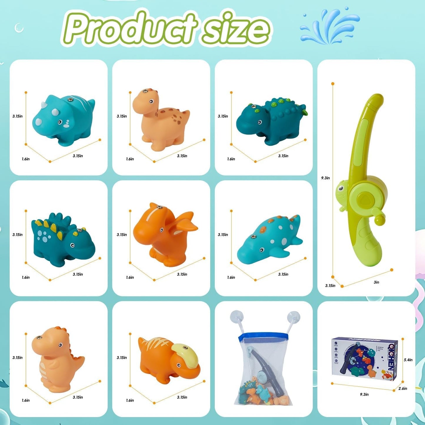 Bath Toys for Kids Ages 1-3 - Magnetic Fishing Toy with Fishing Rod, 8PCS Water Table Toys Soft Rubber Dinosaurs Fishing Game Floating Pool Bathtub Water Toys for Age 1 2 3 4 Year Old