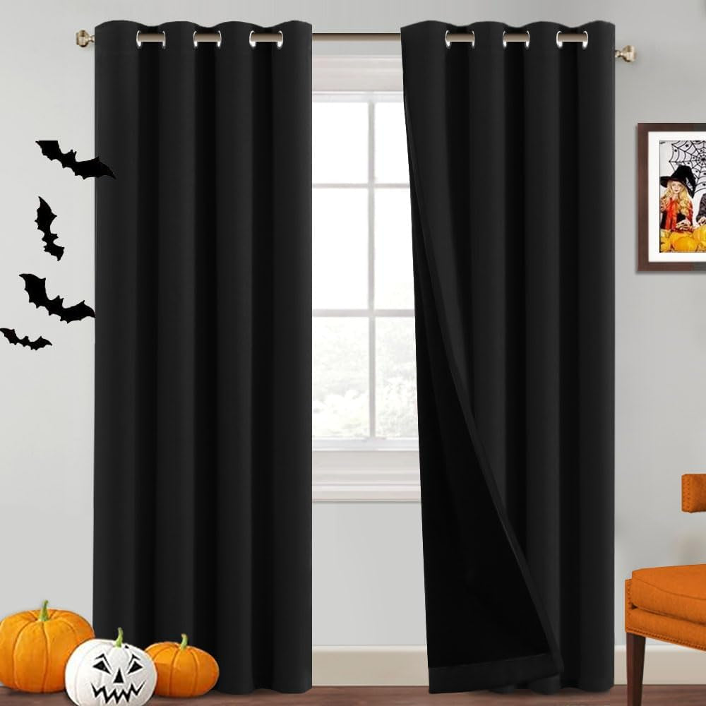 Princedeco 100% Blackout Curtains 84 Inches Long Pair of Energy Smart & Noise Blocking Out Drapes for Baby Room Window Thermal Insulated Guest Room Lined Window Dressing(Desert Sage, 52 Inches Wide)  PrinceDeco Jet Black 52"W X84"L 