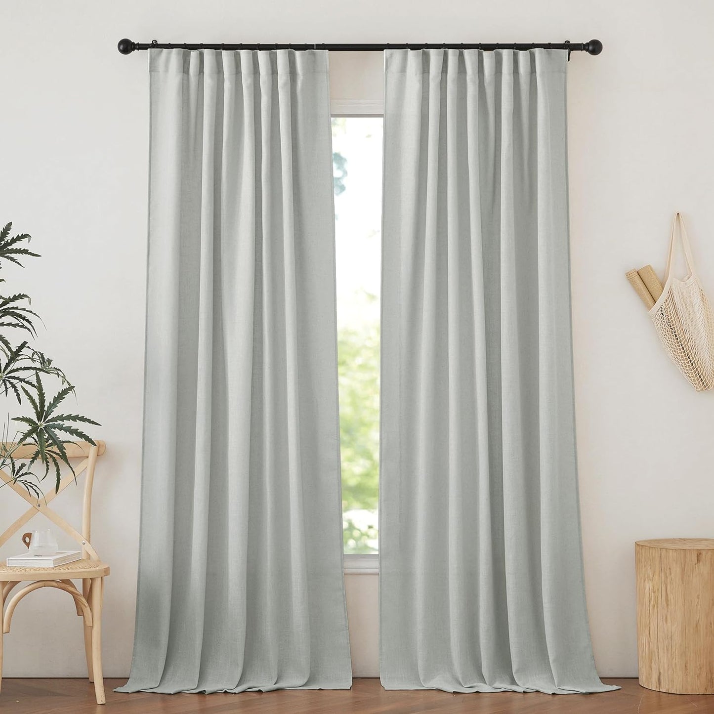 NICETOWN White Curtains Sheer - Semi Sheer Window Covering, Light & Airy Privacy Rod Pocket Back Tab Pinche Pleated Drapes for Bedroom Living Room Patio Glass Door, 52 X 63 Inches Long, Set of 2  NICETOWN Dark Grey W52 X L84 