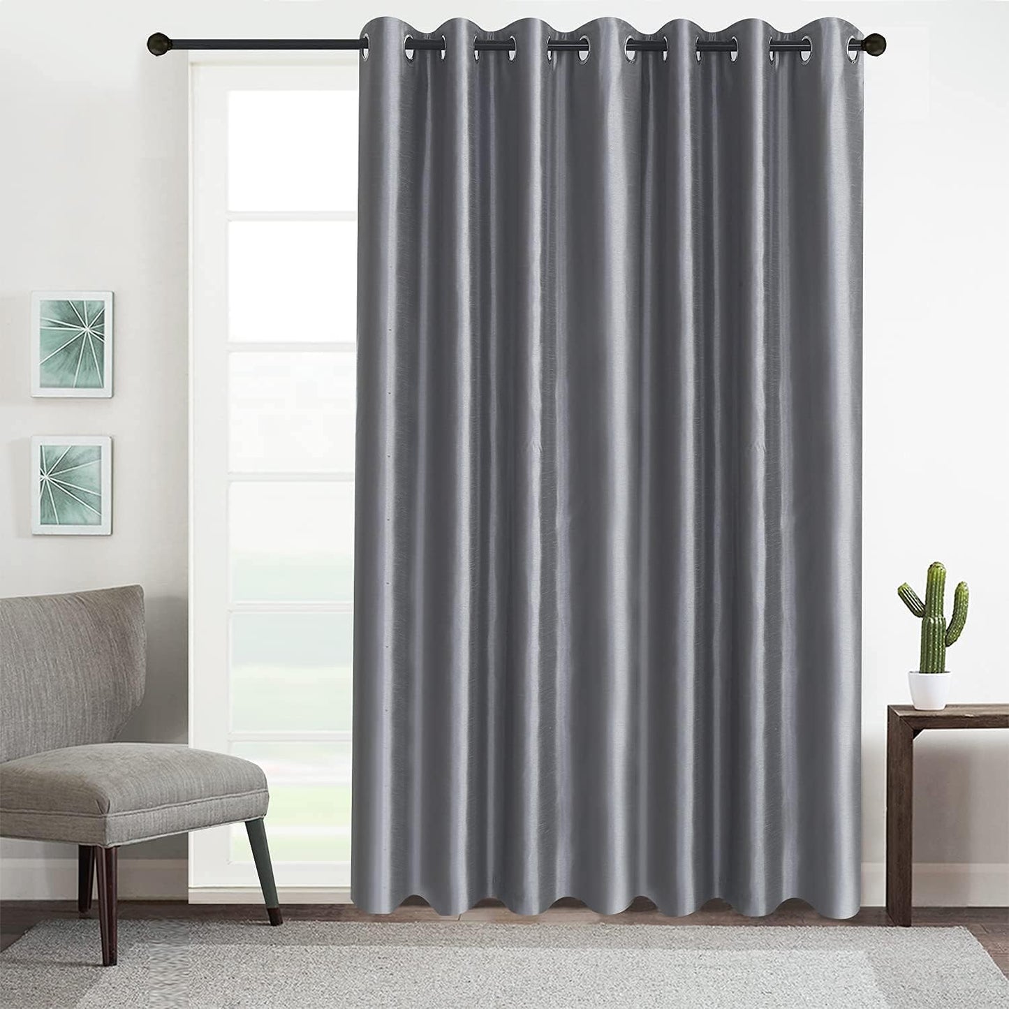 GYROHOME Faux Silk Room-Darkening Blackout Curtains (Beige Liner) Solid Window Treatment Drapes for Bedroom Living Room, Thermal Insulated Grommet Top (2Panels, 52X108Inch,Sliver Gray)  GYROHOME Sliver Grey 100Wx96Lx1 