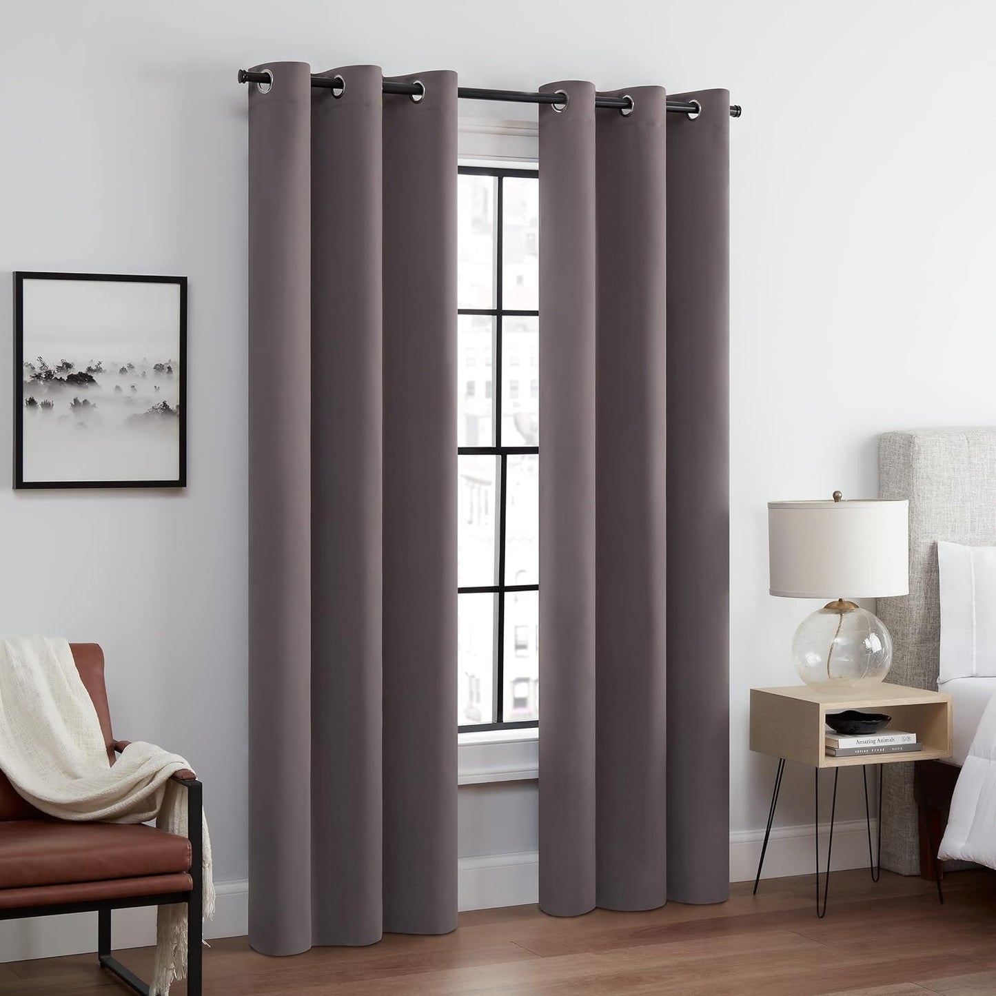 ECLIPSE Andover Solid Tripleweave Thermal Blackout Grommet Curtains for Bedroom (2 Panels), 42 in X 108 In, Navy  Keeco LLC Grey 42 In X 84 In 