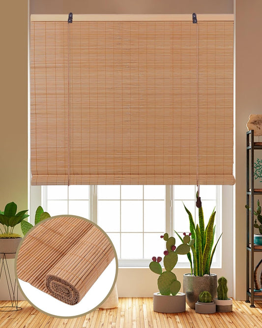 Foundgo Bamboo Shades 24" W X 64" H Light Filtering Bamboo Blinds for Indoor Windows/Outdoor Patio,Retro Bamboo Roll up Shades,Bamboo Roller Curtains for Interior Windows, Doorways, Outdoor Patio