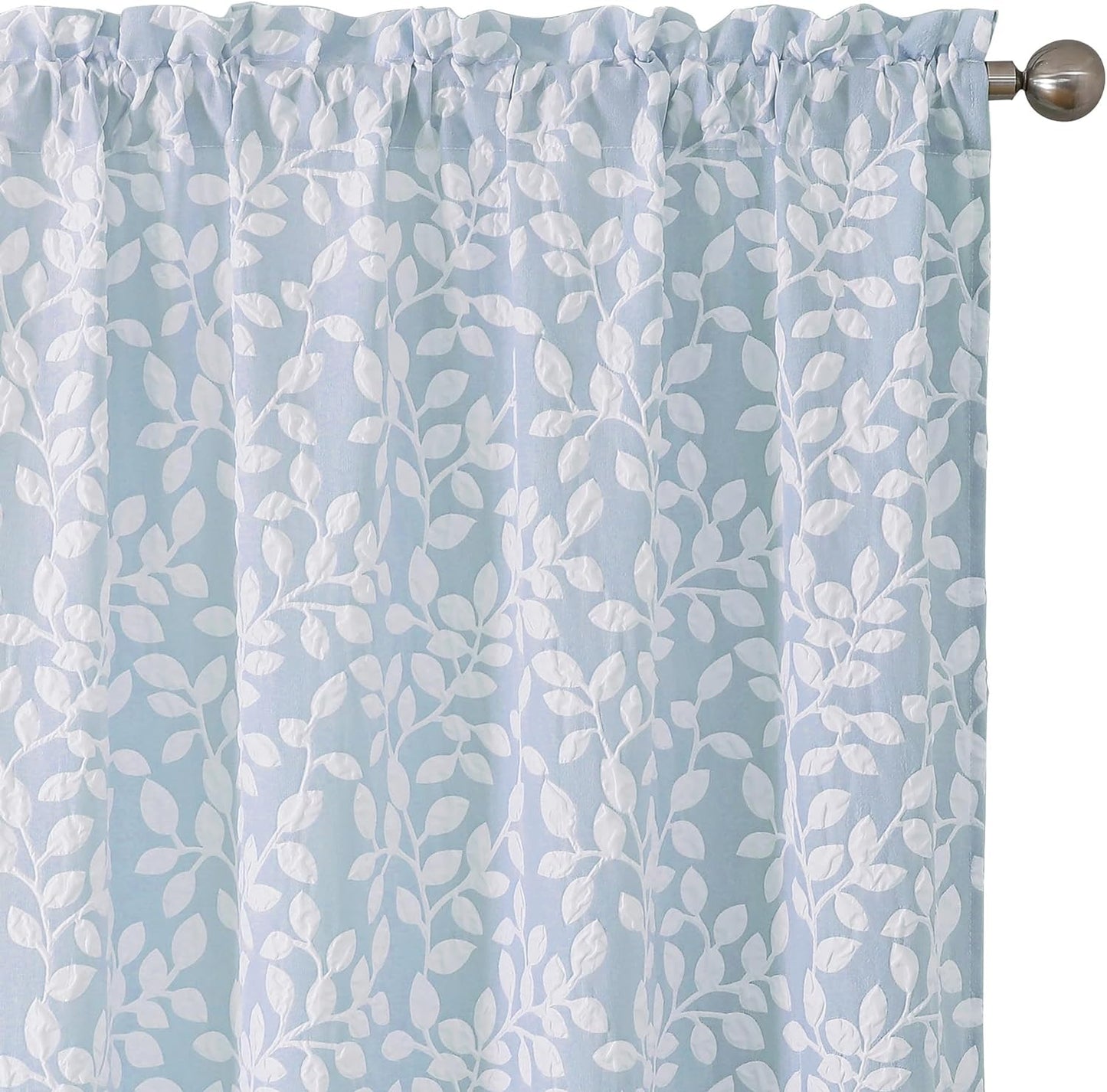 Chyhomenyc Anna White Taupe Curtains 63 Inch Length 2 Panels, Light Filtering Soft Airy 3D Embossed Textured Leaf Pattern Drapes for Bedroom Living Room Windows, Each 42Wx63L Inches  Chyhomenyc Blue White 42 W X 54 L 