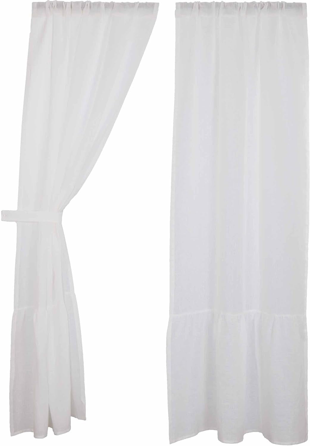 Piper Classics Provincial Linen White Ruffled Panel Curtains, Set of 2 Panels, 84" Long X 40" W, 100% Linen Drapes  Piper Classics   