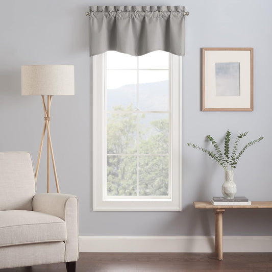 Eclipse Kendall Modern Scalloped Valance Rod Pocket Window Curtain for Kitchen or Bathroom, 42 in X 18 In, Grey