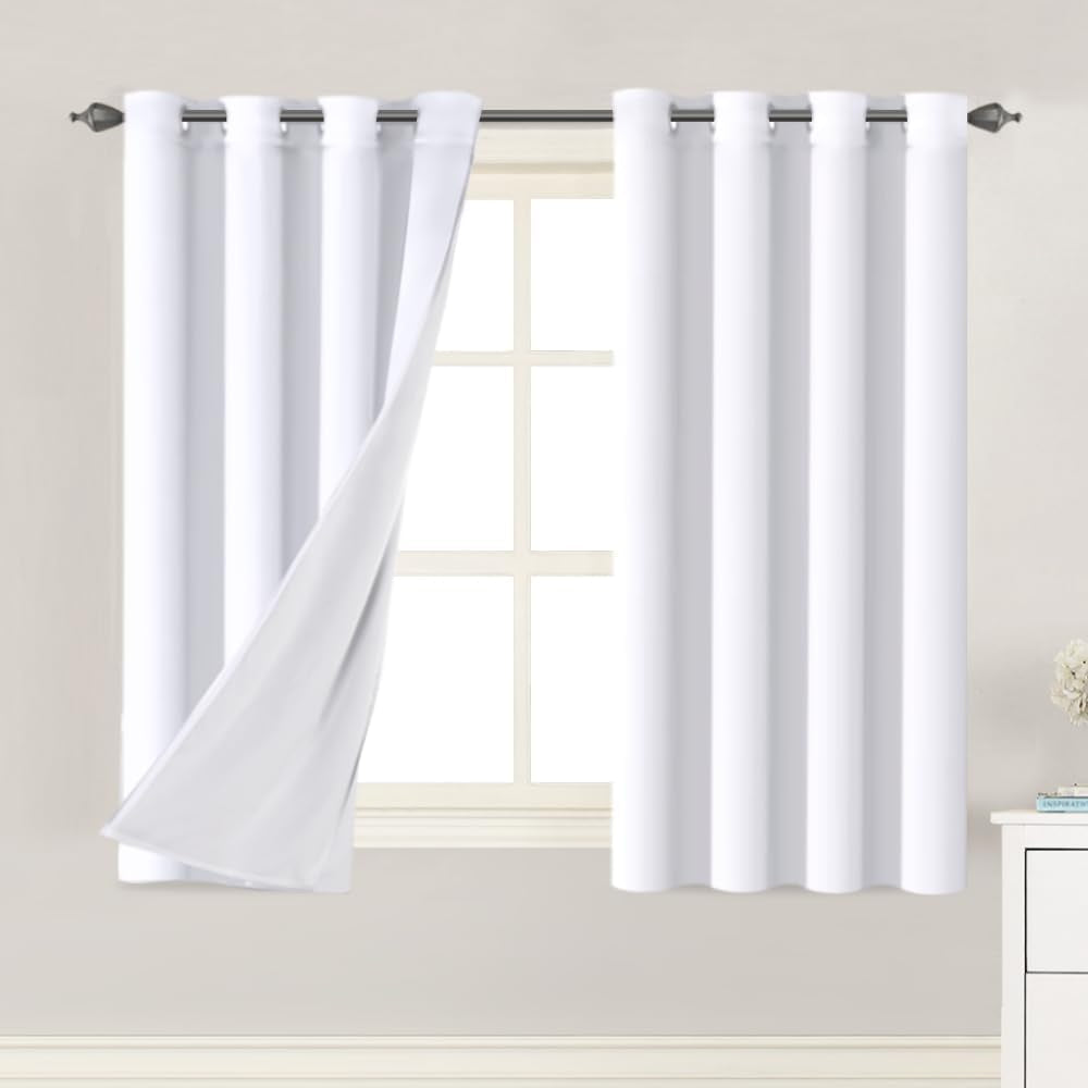 H.VERSAILTEX Blackout Curtains with Liner Backing, Thermal Insulated Curtains for Living Room, Noise Reducing Drapes, White, 52 Inches Wide X 96 Inches Long per Panel, Set of 2 Panels  H.VERSAILTEX Pure White 52"W X 63"L 