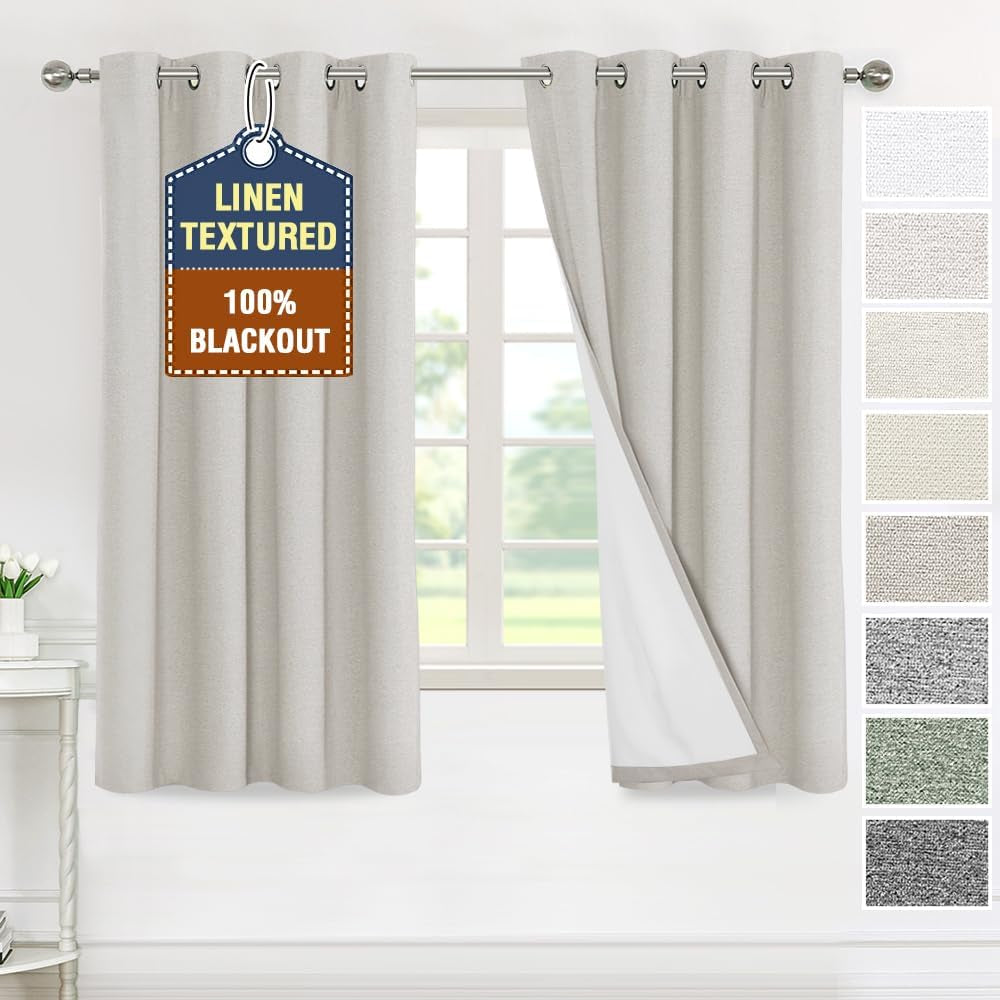 H.VERSAILTEX Linen Curtains Grommeted Total Blackout Window Draperies with Linen Feel, Thermal Liner for Energy Saving 100% Blackout Curtains for Bedroom 2 Panel Sets, 52X96 Inch, Ultimate Gray  H.VERSAILTEX Stone 52"W X 63"L 