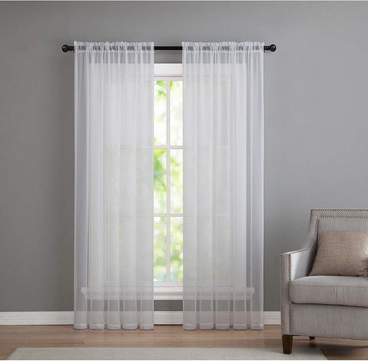 Goodgram 2 Pack: Basic Rod Pocket Sheer Voile Window Curtain Panels - Assorted Colors (White, 84 In. Long)  Goodgram White Contemporary 84 In. Long