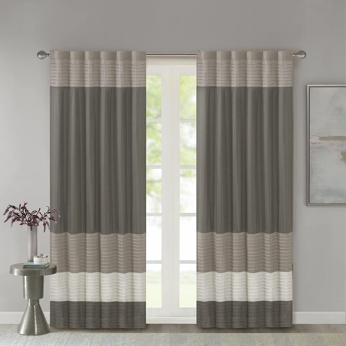 Madison Park Amherst Single Panel Faux Silk Rod Pocket Curtain with Privacy Lining for Living Room, Window Drape for Bedroom and Dorm, 50X84, Black  Madison Park Natural 84"X50" 