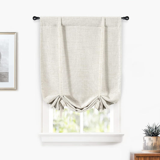 Driftaway Blackout Linen Textured Solid Basic Room Darkening Thermal Insulated Tie up Adjustable Balloon Rod Pocket Linen Curtains for Small Window 25 Inch by 47 Inch Light Linen  DriftAway Light Linen 25"X47" 
