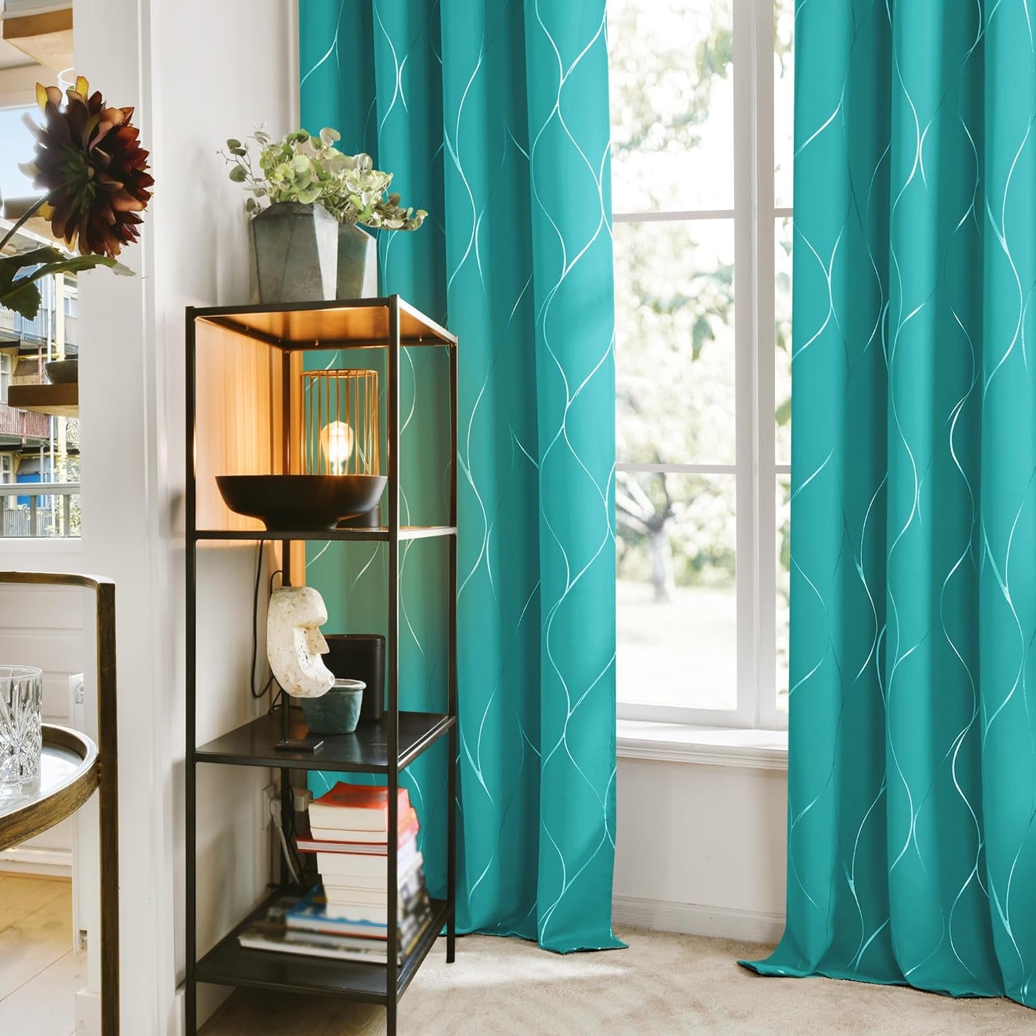 Deconovo Blackout Curtains with Foil Wave Pattern, Grommet Curtain Room Darkening Window Panels, Thermal Insulated Curtain Drapes for Nursery Room (42W X 54L Inch, 2 Panels, Turquoise)  DECONOVO   