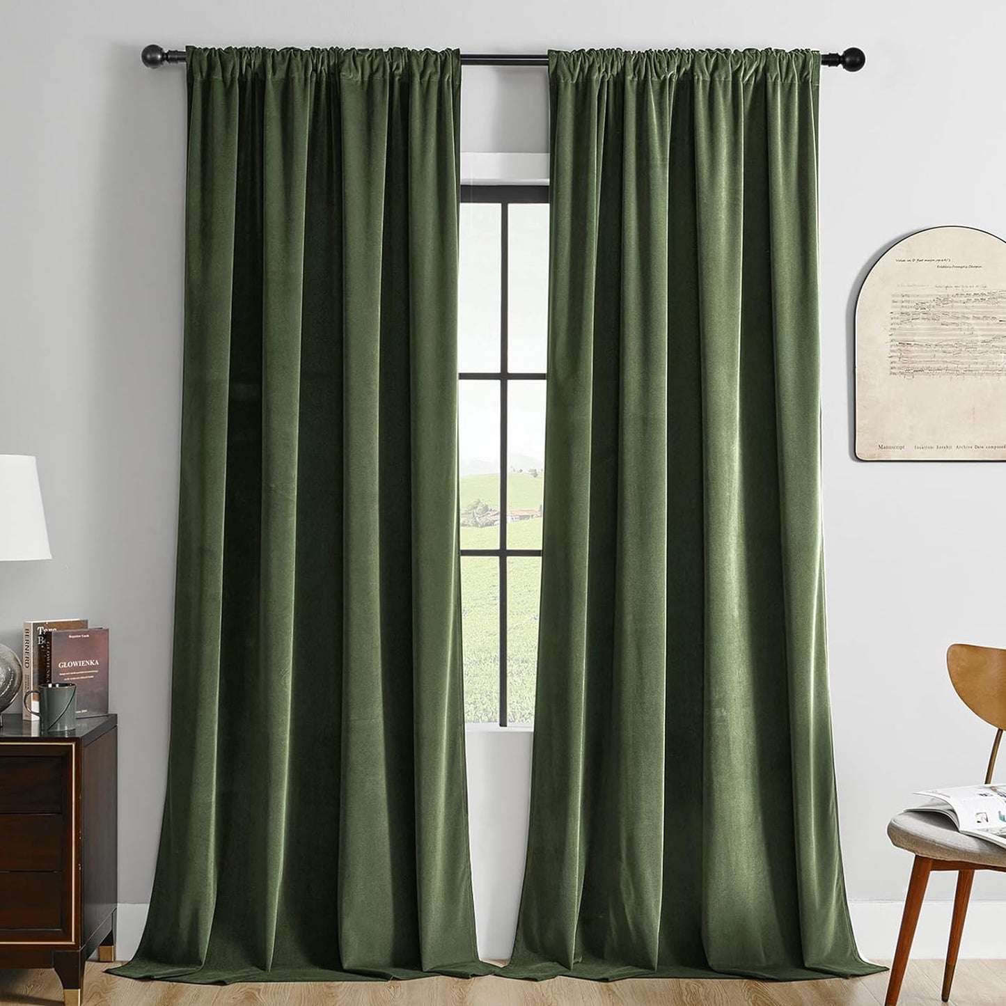 Joydeco Black Velvet Curtains 90 Inch Length 2 Panels, Luxury Blackout Rod Pocket Thermal Insulated Window Curtains, Super Soft Room Darkening Drapes for Living Dining Room Bedroom,W52 X L90 Inches  Joydeco Rod Pocket | Olive Green 52W X 72L Inch X 2 Panels 