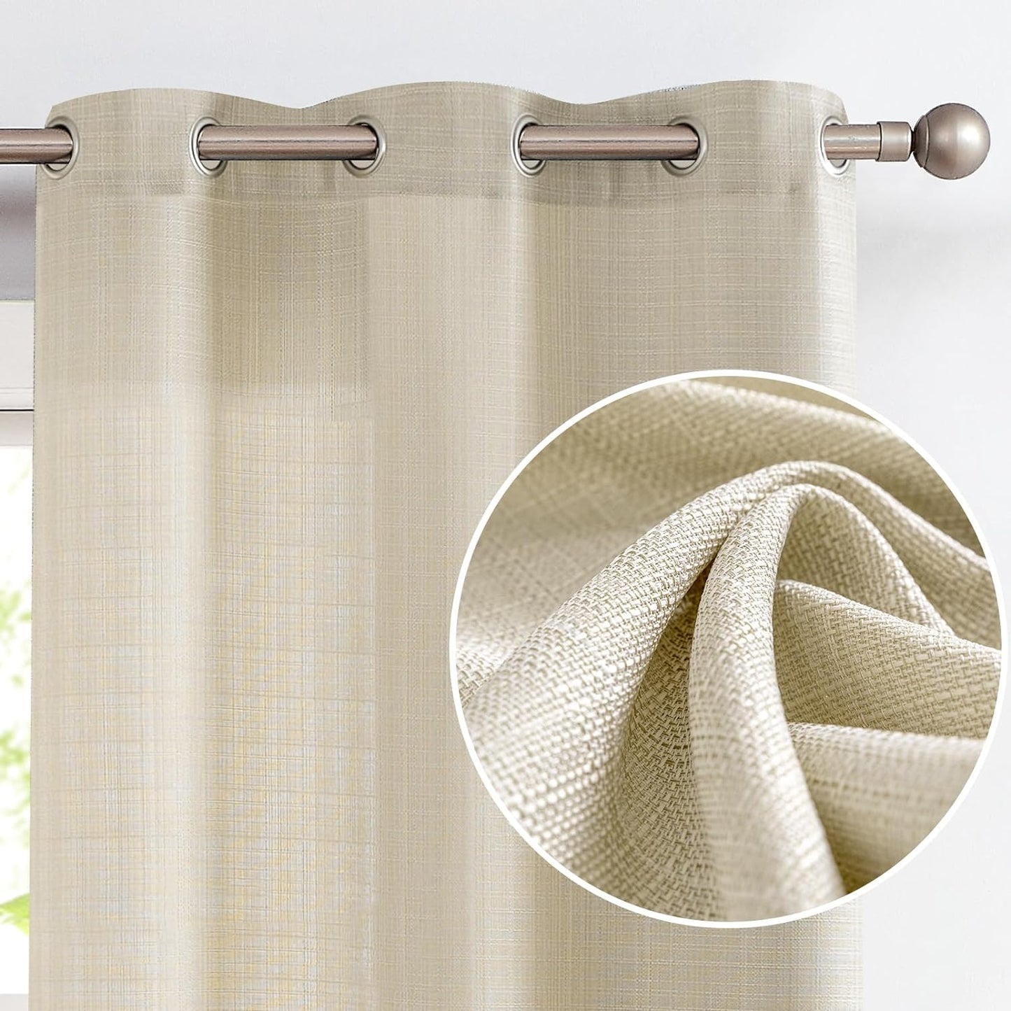 COLLACT White Linen Textured Curtains 84 Inch Length 2 Panels for Living Room Casual Weave Light Filtering Semi Sheer Curtains & Drapes for Bedroom Grommet Top Window Treatments, W38 X L84, White  COLLACT Grommet | Heathered Beige W38 X L72 
