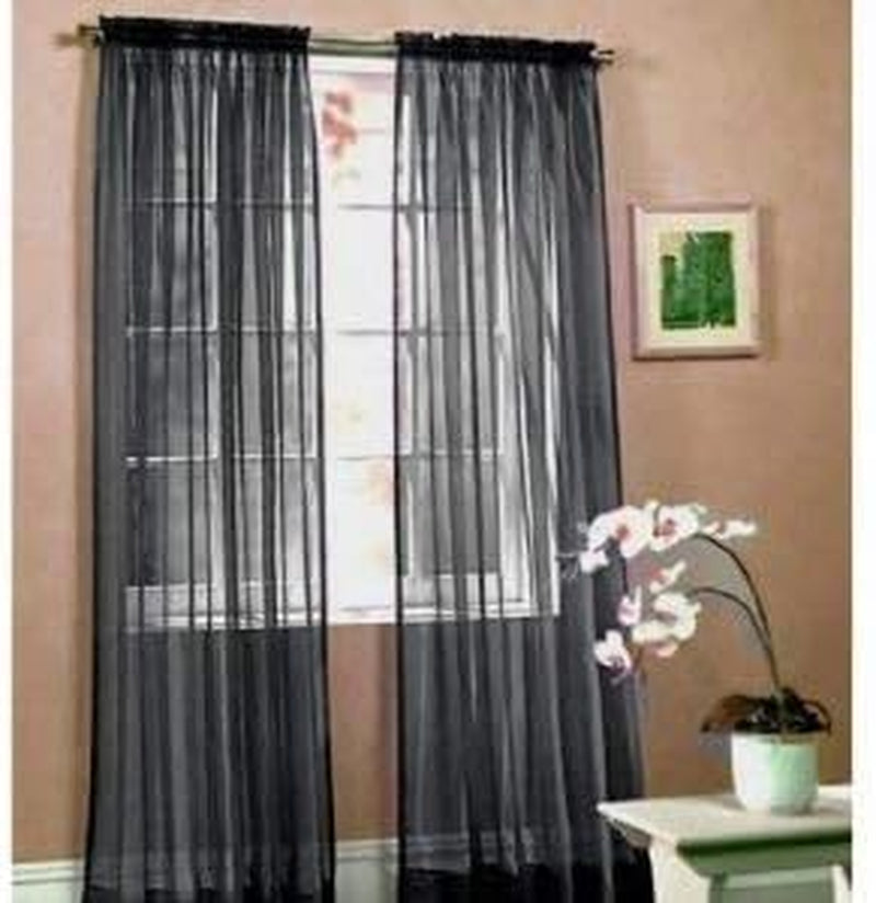 2 Piece Sheer Luxury Curtain Panel Set for Kitchen/Bedroom/Backdrop 84" Inches Long (White )  Jasmine Linen Black  