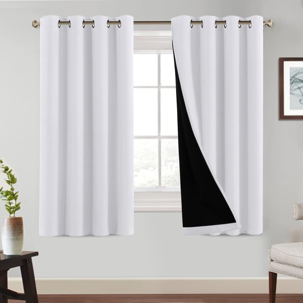 Princedeco 100% Blackout Curtains 84 Inches Long Pair of Energy Smart & Noise Blocking Out Drapes for Baby Room Window Thermal Insulated Guest Room Lined Window Dressing(Desert Sage, 52 Inches Wide)  PrinceDeco White 52"W X63"L 