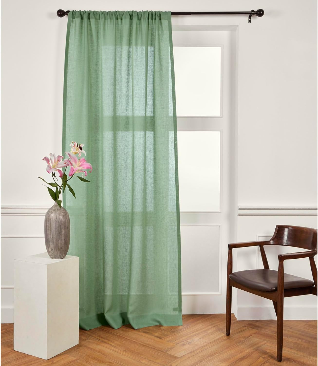 Solino Home Linen Sheer Curtain – 52 X 45 Inch Light Natural Rod Pocket Window Panel – 100% Pure Natural Fabric Curtain for Living Room, Indoor, Outdoor – Handcrafted from European Flax  Solino Home Aspen Green 52 X 63 Inch 