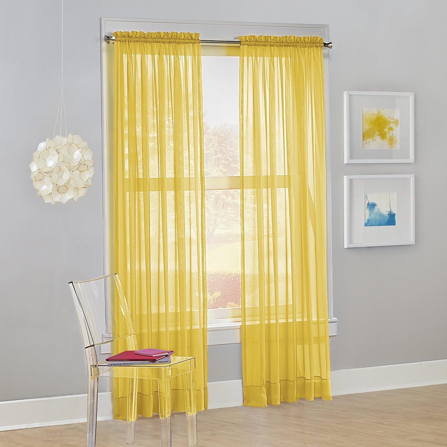 No. 918 Calypso Sheer Voile Rod Pocket Curtain Panel, 59" X 84", Pink  No. 918 Lemon 59" X 84" Panel 